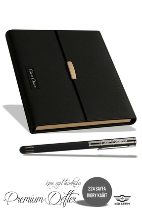 Kişiye Özel Kalem Not Defteri Isim Baskılı Set Touchpen Roller Siyah Termo Deri 224yaprak Ivorykağıt Image 0