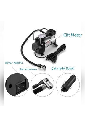 Araç Oto Hava Kompresörü Metal Gövdeli Hava Pompası Küçük Taşınabilir Lastik Top Şişirme Pompası 12v Image 2