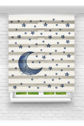 Gece Temalı Ay ve Yıldız Desenli Zebra Stor Perde - Erkek Çocuk Odası İçin Perde Image 0