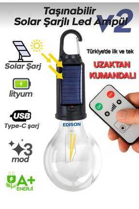Taşınabilir Solar USB Şarjlı Led Ampül Outdoor Kamp Bahçe Lambası Askılı Kırılmaz Led Işık Kumandalı Image 0