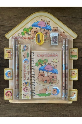 Kırtasiye Seti Not Defteri Silgi Kurşun Kalem Kalemtıraş Cetvel Capybara Kapibara Okul Set Defter Image 0