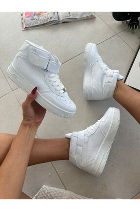 Unısex Beyaz Kadın Erkek Çocuk Bilekli Spor Ayakkabı Image 1