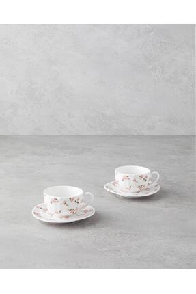 Cordelia New Bone China 4 Parça 2 Kişilik Kahve Fincan Takımı 90 ml Beyaz - Pembe Image 0