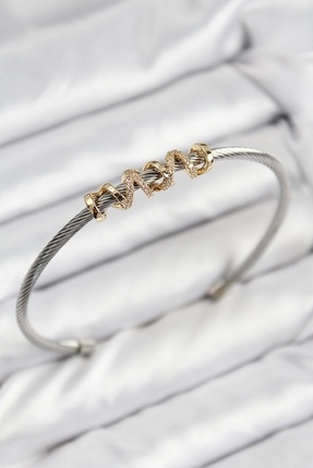 316L Çelik Zirkon Taşlı Model Gold Ve Gümüş Renk Kadın Bileklik Image 0