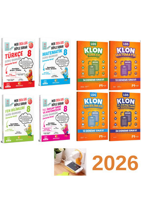 2026 LGS 8.SINIF TÜRK MAT FEN İNK SORU BANKALARI + MOZAİK KLON 64 DENEME SET PRİZ TUTUCU VE DENEMELİ Image 0