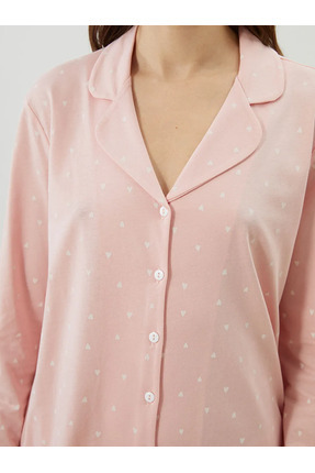LCW DREAMPembe Gömlek Yaka Kalp Baskılı Kadın Pijama Takımı Image 3