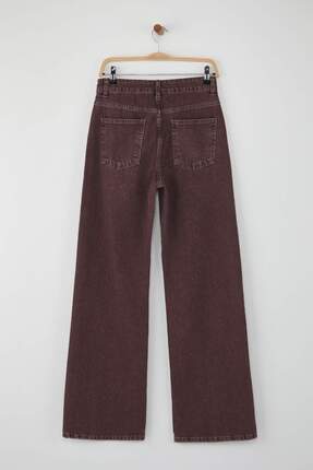 Bordo Yüksek Bel Vintage Yıkama Özel Renk Denim Wide Leg/Geniş Paça Jeans TWOAW26JE00110 Image 5