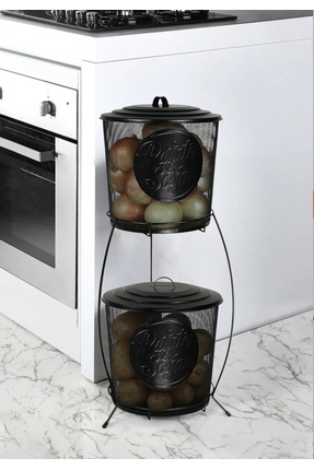 2 Katlı Metal Patates Soğan Kovası - Sebzelik - Patates Soğanlık Sepeti Image 0
