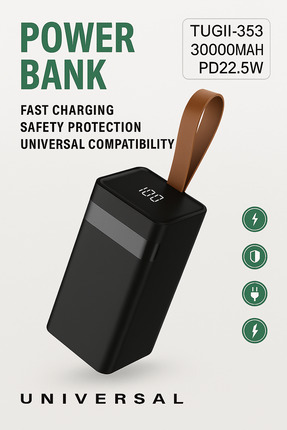 22.5W Süper Hızlı Şarj Özellikli Powerbank Dijital Göstergeli Taşınabilir Powerbank Acil Durum Işığı Image 0
