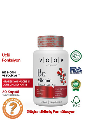 B12 Vitamini - Biotin&Folik Asit Cilt, Saç, Tırnak ve Beyin Sağlığı Destekleyici 60 Bitkisel Kapsül. Image 0