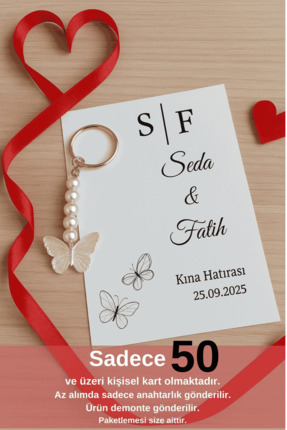 Kişisel 10 Adet Kelebek Anahtarlık - Kına Hediyesi - Nikah Hediyesi - Nişan Hediyesi - Söz Hediyesi Image 0