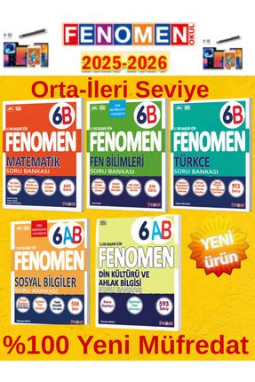 6.Sınıf Mat-Fen-Türkçe B+Din Sosyal AB Soru Bankası Seti %100 Yeni Müfredat+Kalem(5 Kitap) Image 0