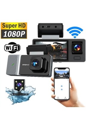 Ön-Arka-Araç içi Kayıt Özellikli 3 Kameralı 1080P G-Sensör Sonsuz Kayıtlı Ekranlı Wifi'li Park Modu Image 0
