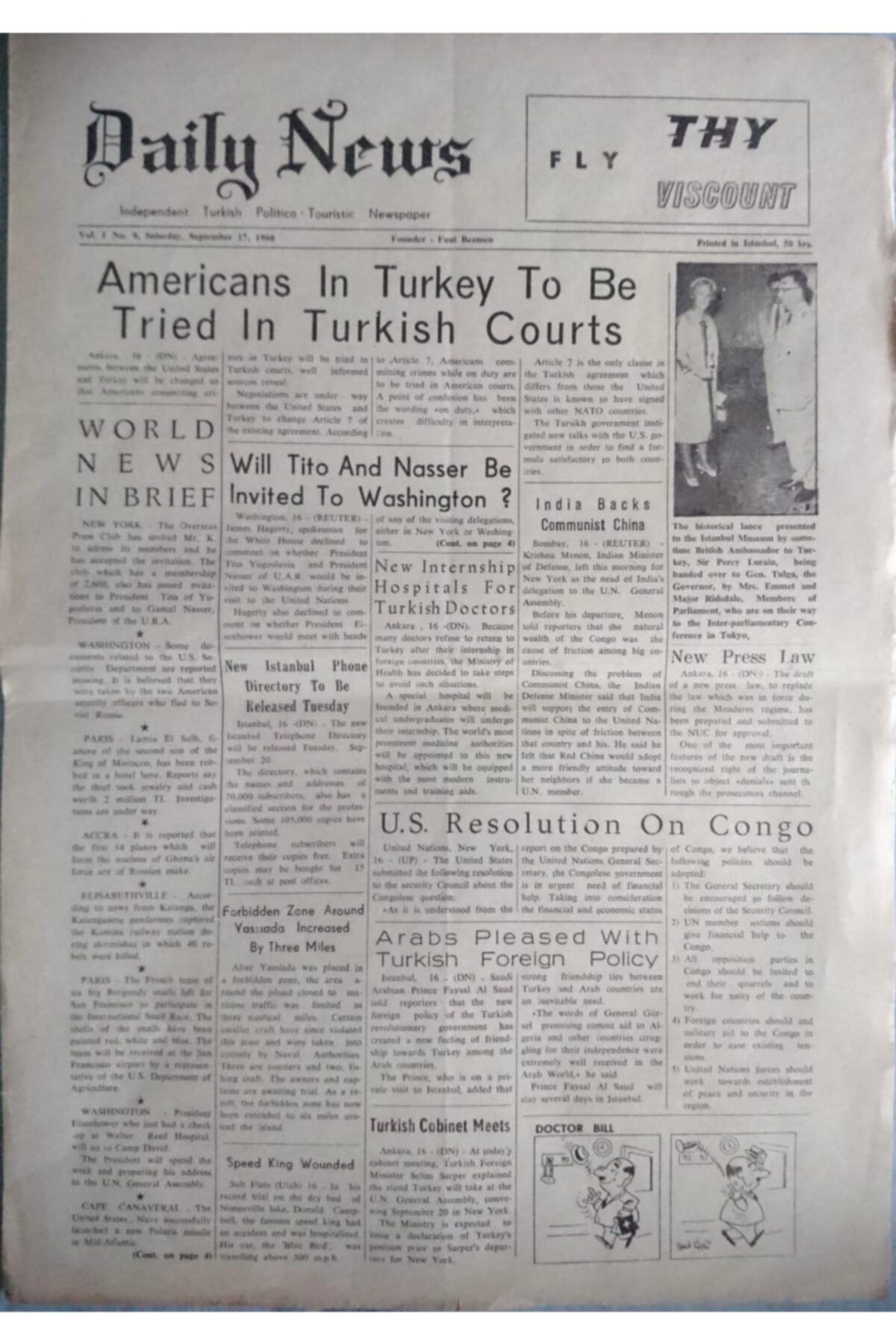 Turkish Daily News Daıly News (ingilizce) - Günlük Gazete (september 17, 1960)