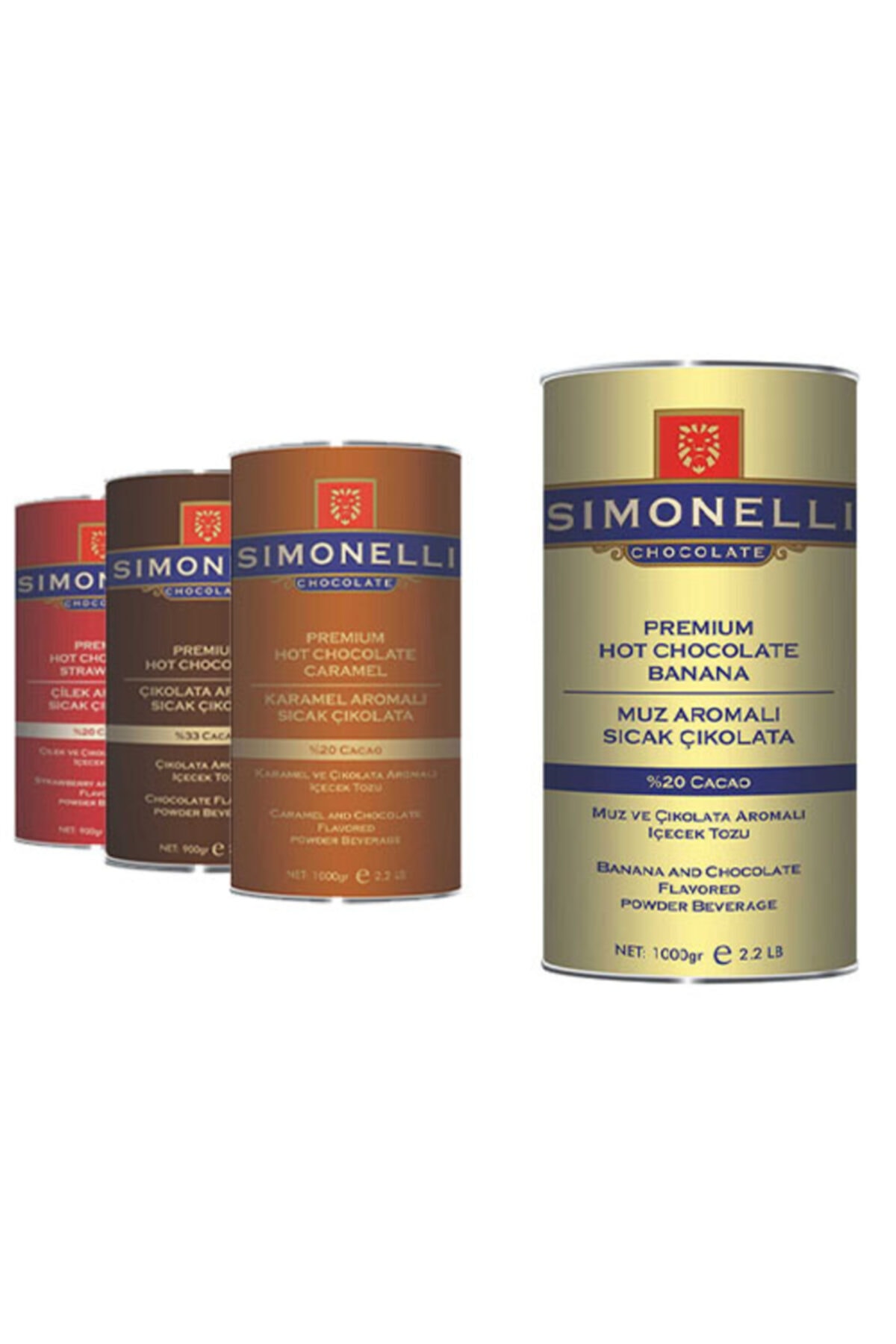 Simonelli Sıcak Çikolata Çilekli/çikolatalı/karamelli/muzlu 900 Gr*4 Teneke Kutu /