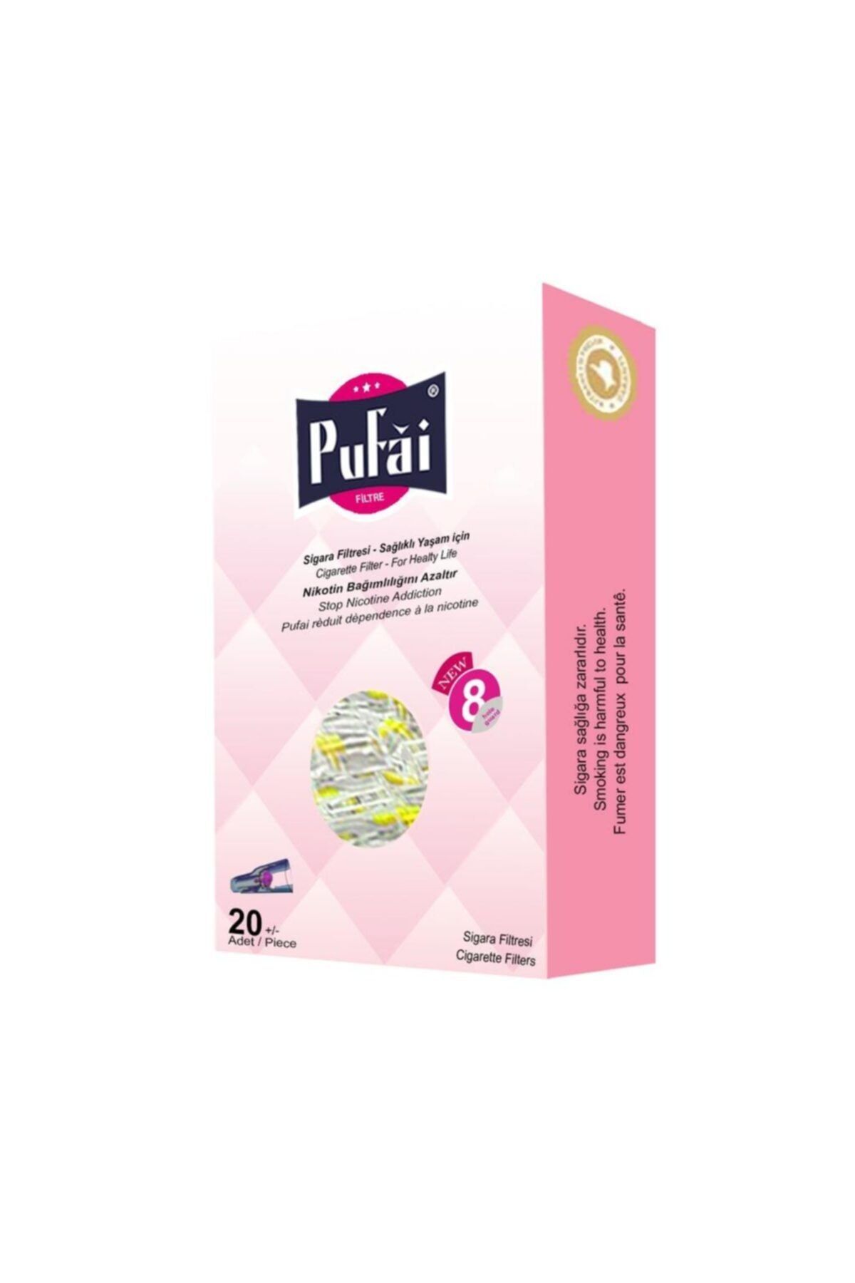Pufai Sigara Filtresi Normal Boy 8 Mm Uyumlu 20 Adet 1 Kutu Pembe