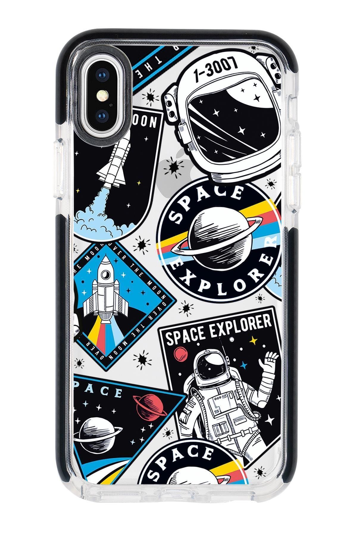 mooodcase Iphone X Uyumlu Space Design Candy Bumper Silikonlu Siyah Telefon Kılıfı
