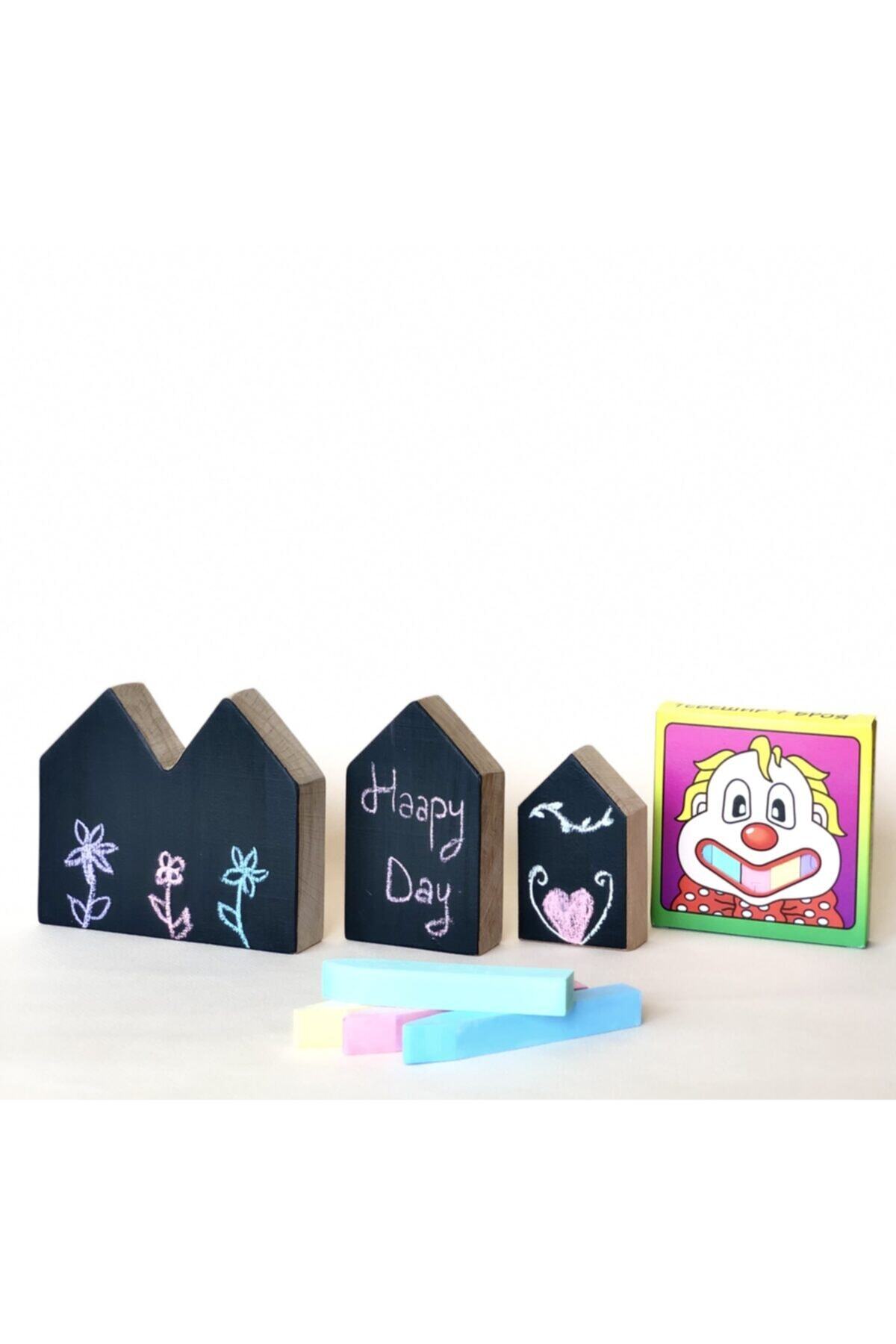 Arden Toy Store Doğal Ahşap Oyuncak Kara Tahta Dekoratif Evler