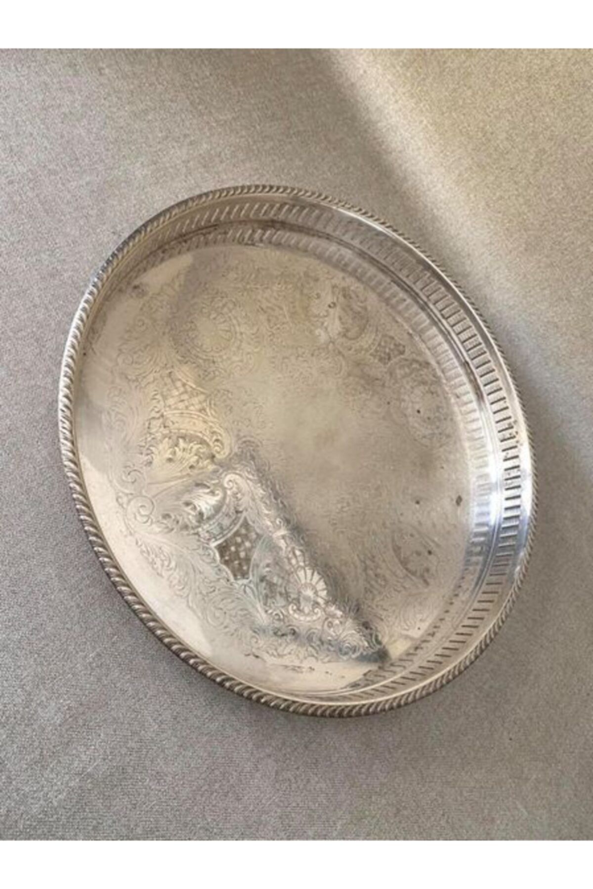 Hasyılmaz Antika Gümüş Kaplama Tepsi 36cm