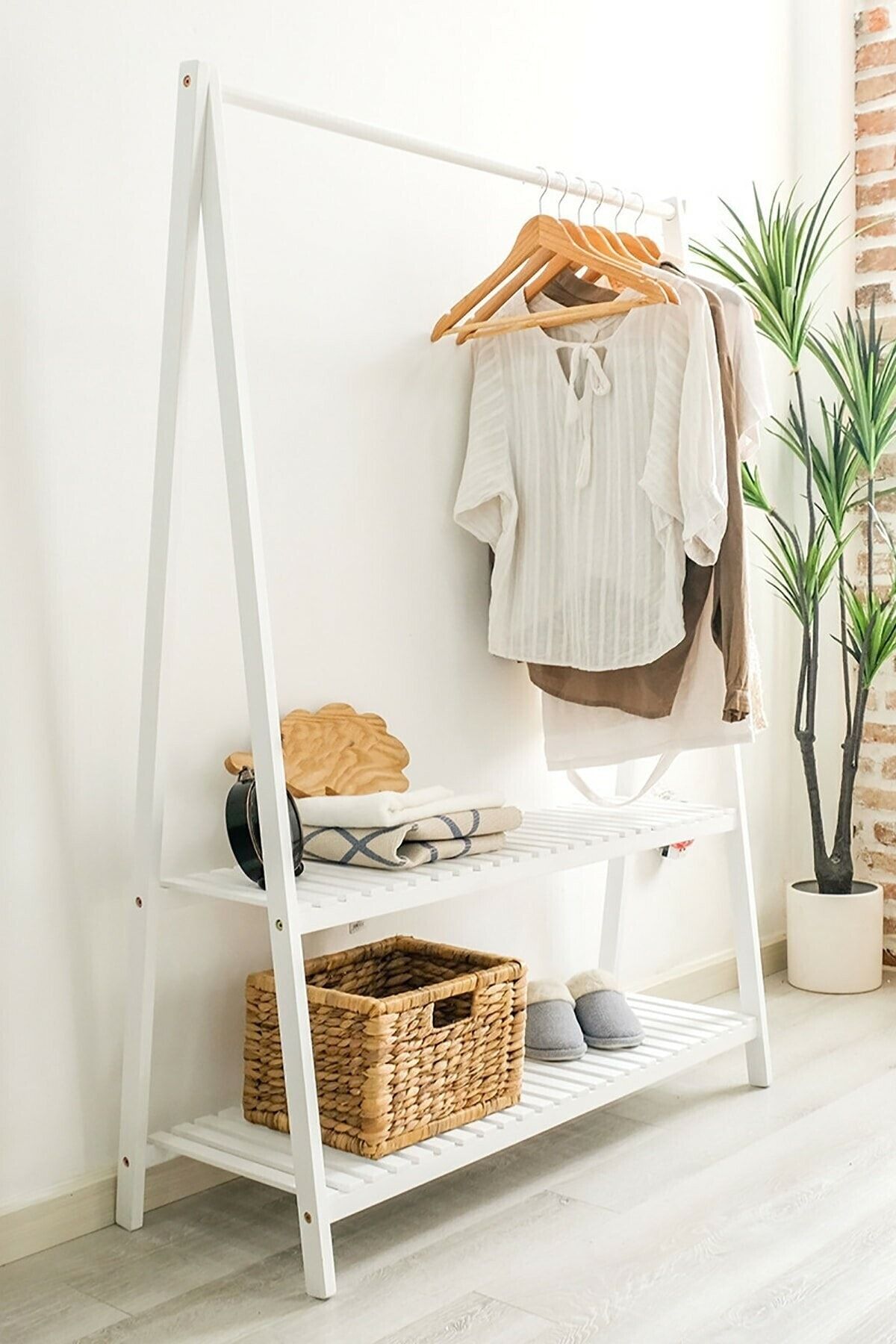 WOODENSA Konfeksiyon Askılık Iki Raflı