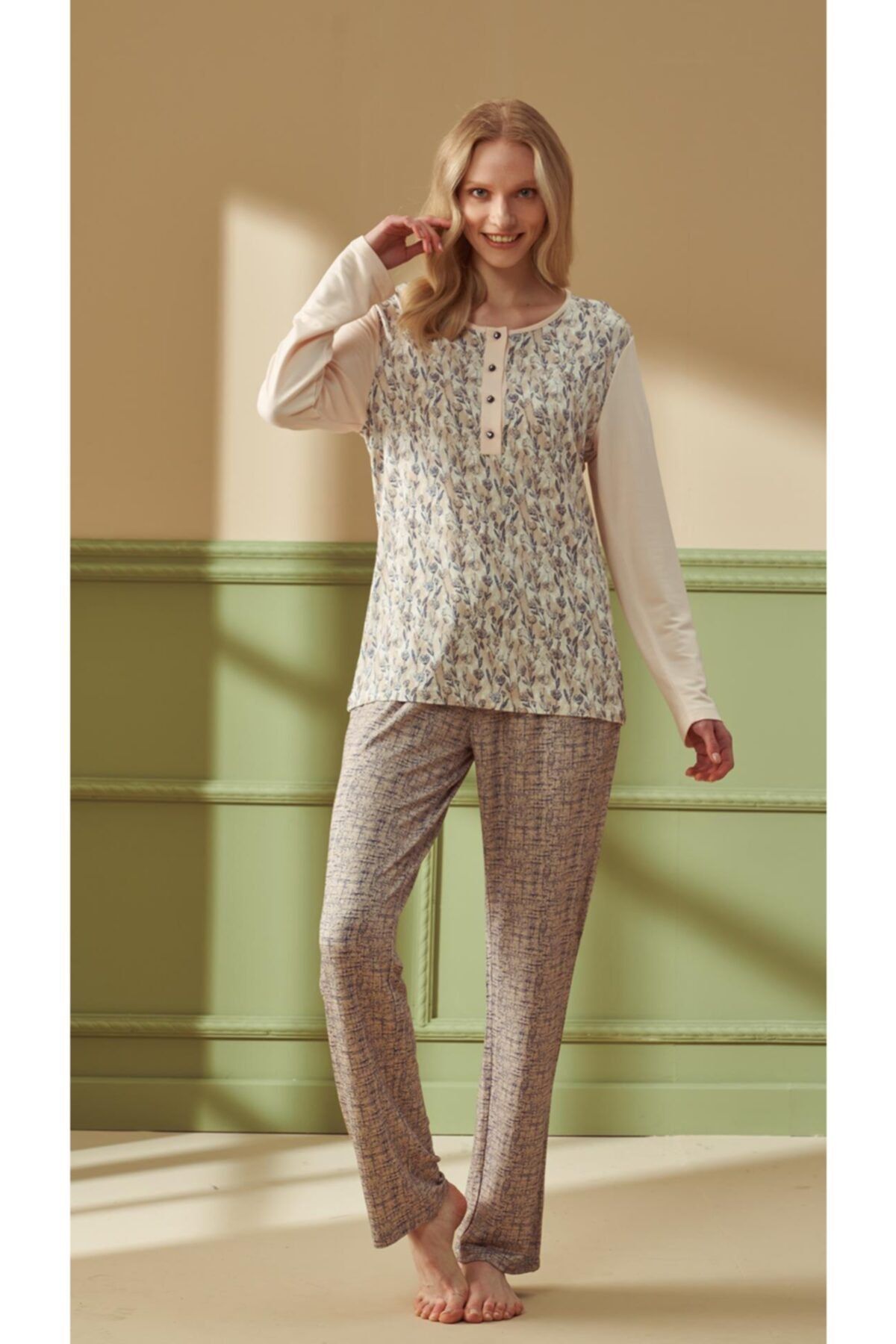 Feyza 4282 Uzun Kol Pembe Pijama Takımı