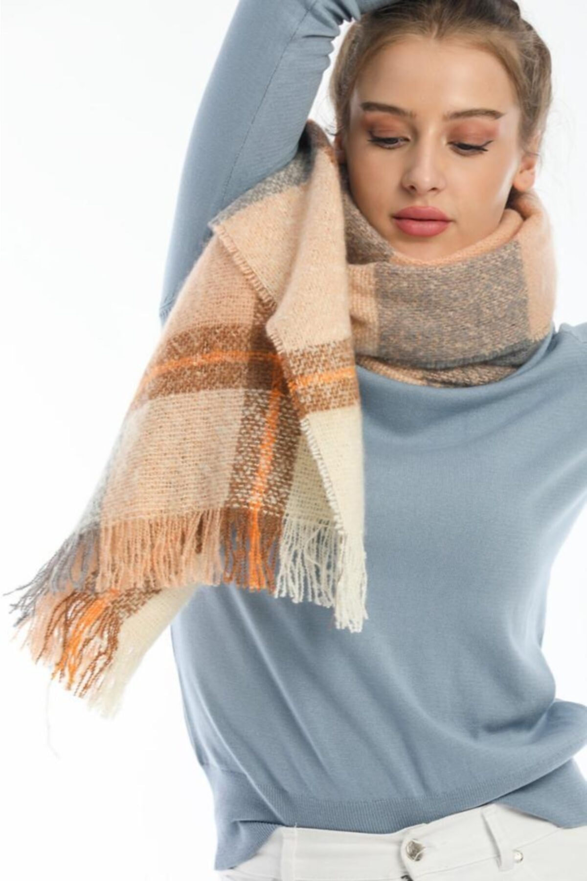 laviyonsa Çizgili Blok Desen Şal Atkı