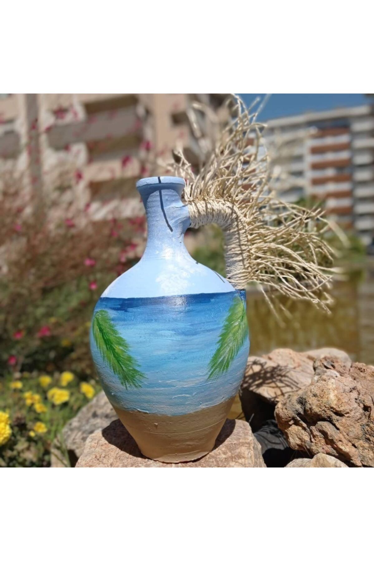 BilgeCe hoMe Kumsal Desenli %100 El Yapımı Doğal Organik Dekoratif Testi