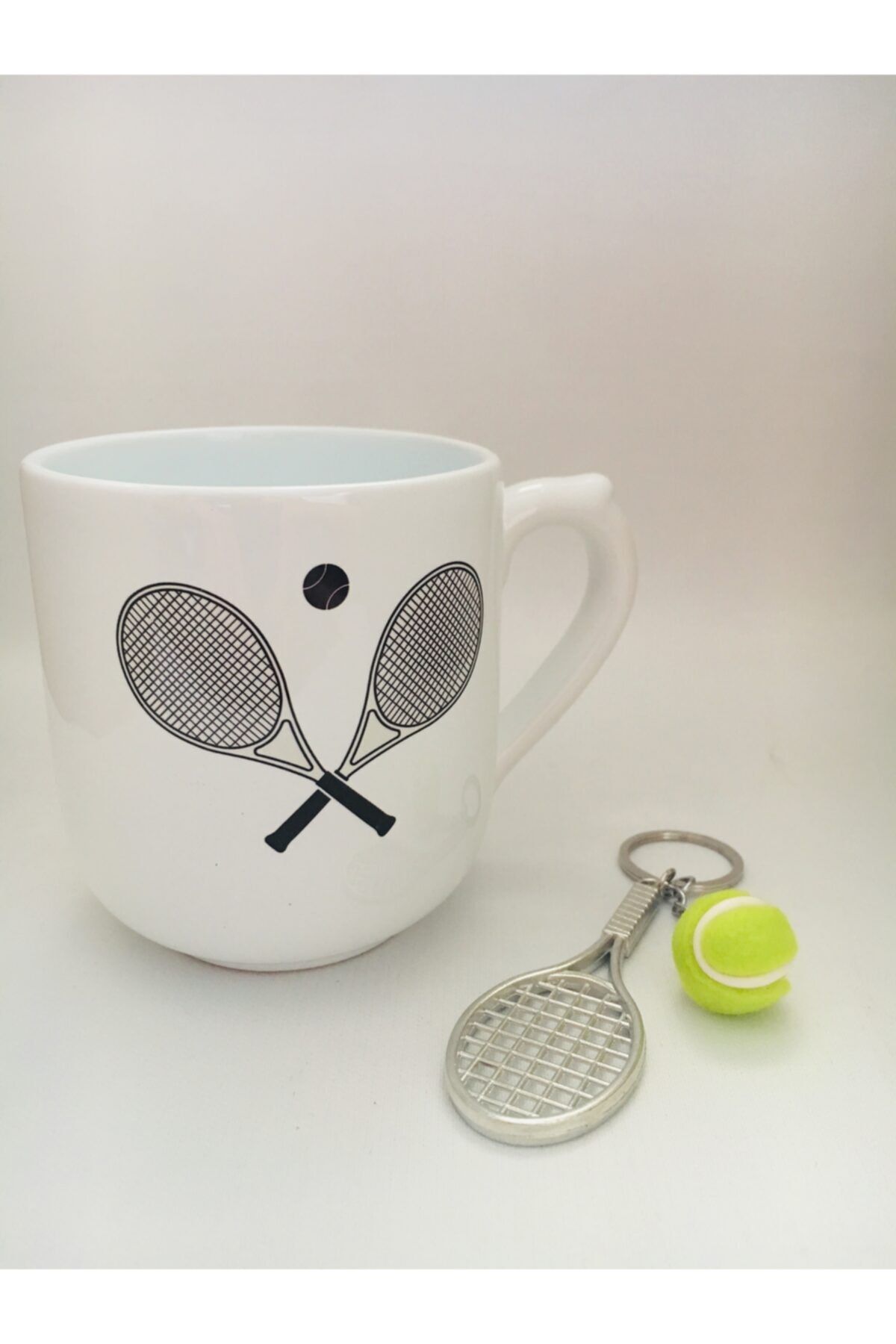 Giftocom Siyah Raket Tenis Bardak, Metal Tenis Raketi Ve Topu Anahtarlık