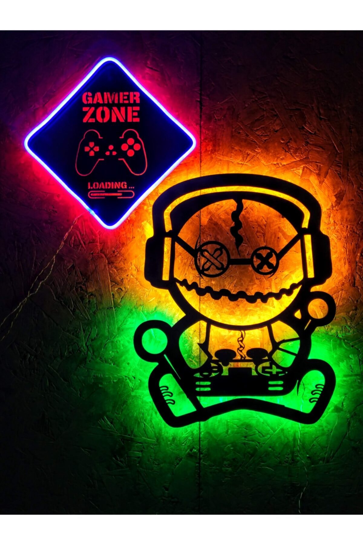 EmPoTekstilReklamTasarım Oyuncu Robot-gamer Zone Neon Şerit Ledli 2 Parça Led Tablo