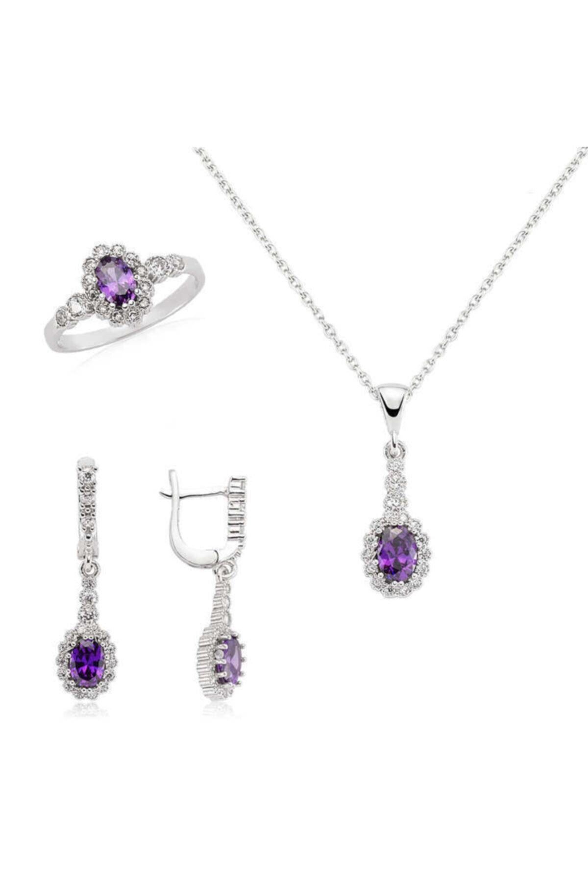 gümüş atölyesi Gümüş Mor Taşlı Set