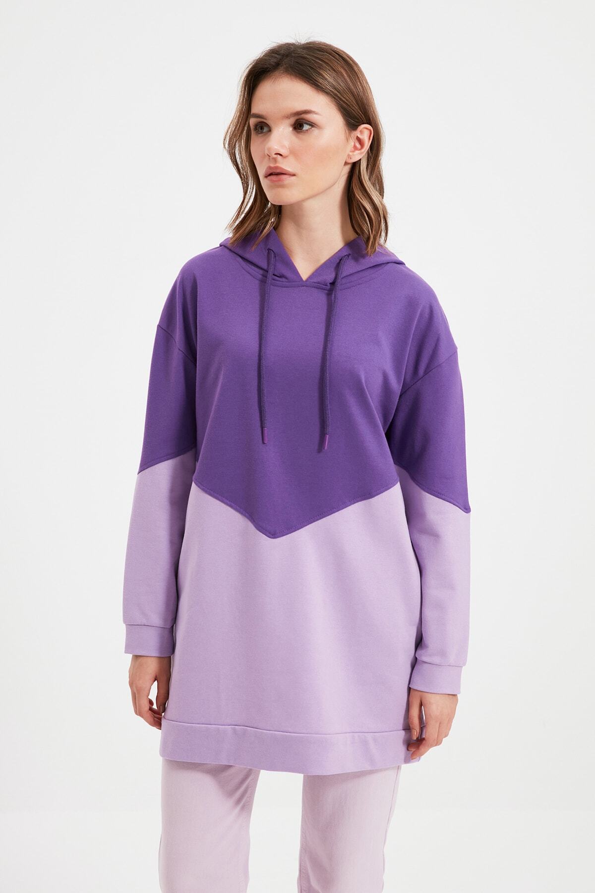 Trendyol Modest Mor Kapüşonlu Örme Sweatshirt TCTAW22TW0169