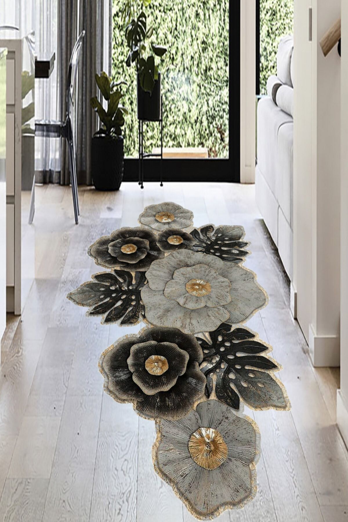 CAPPİO HALI Lazer Kesim Çiçek Desenli Dekoratif Halı Makinada Yıkanabilir Kaymaz Dot Taban Cp1126