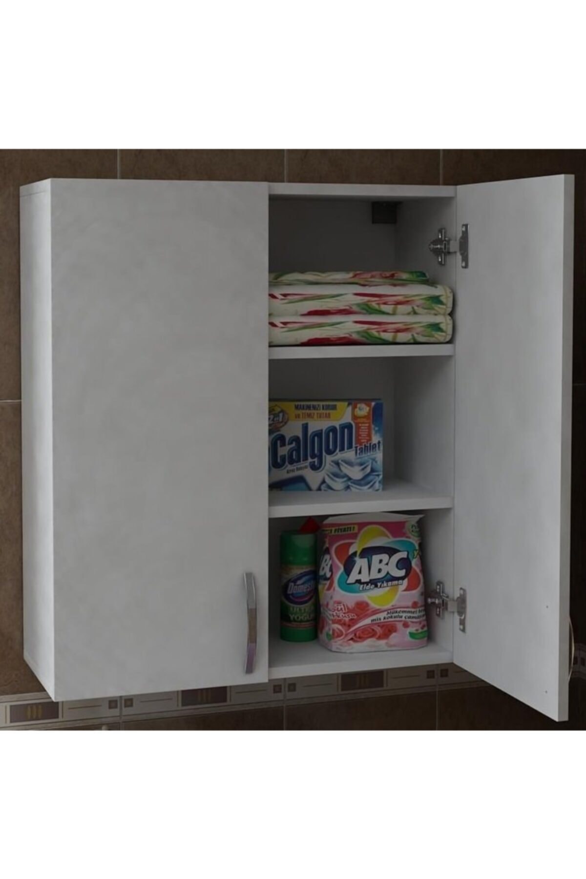 EraHome Banyo Üst Dolabı Kapaklı Bölmeli Çamaşır Makinesi Üstü Dolap