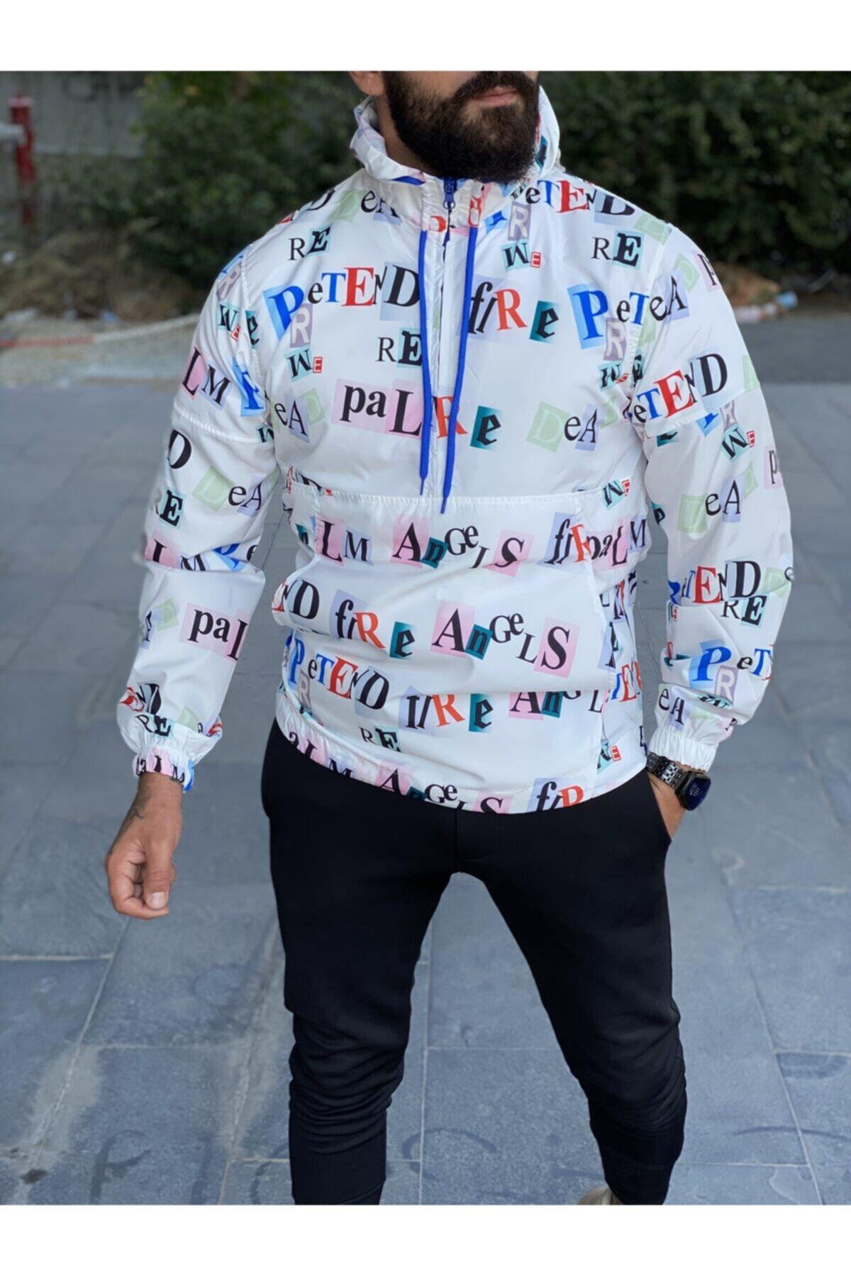 LA BOUM Erkek Yazılı Desenli Kapuşonlu Kanguru Mevsimlik Yağmurluk