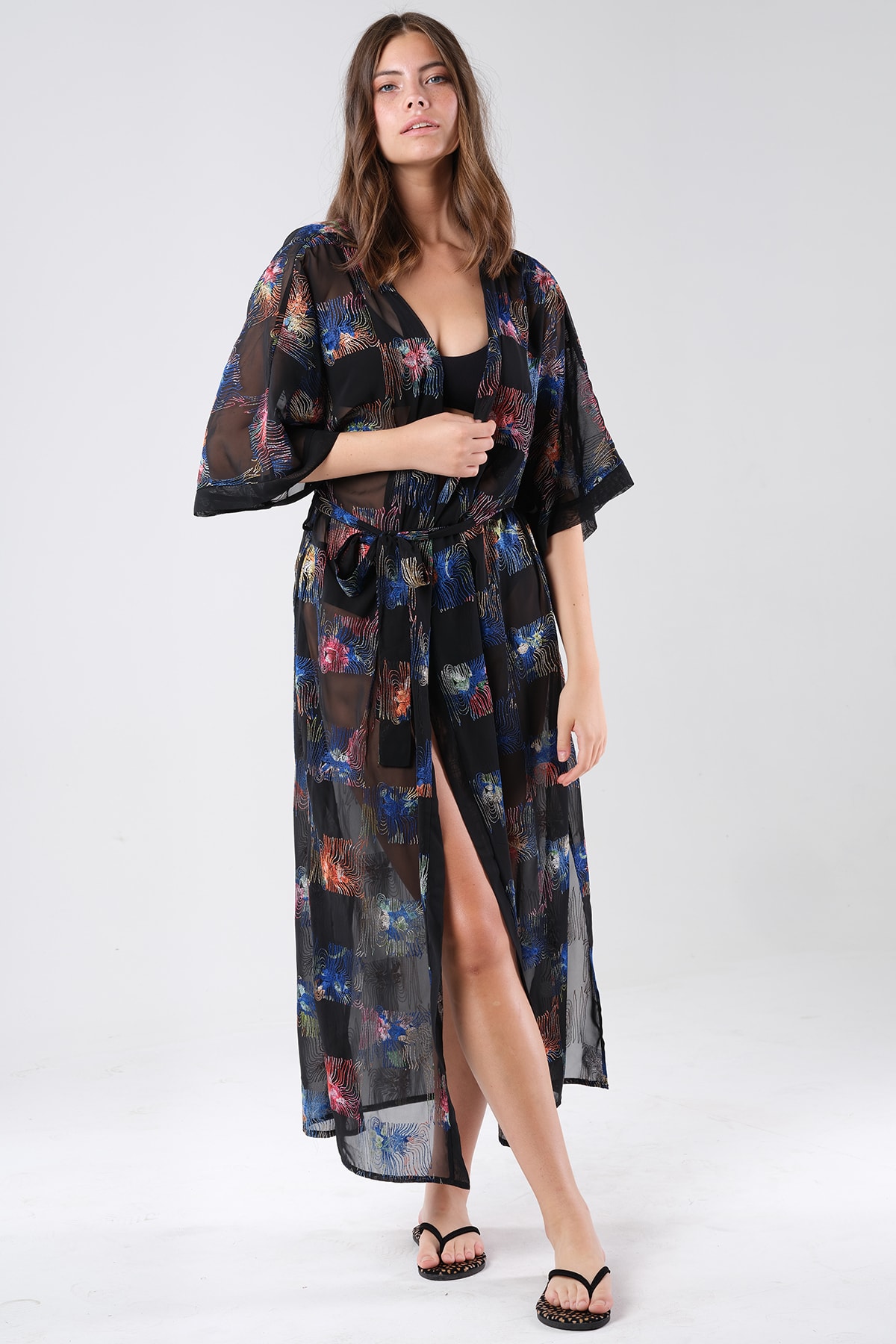 VALERIA Polyester Nakışlı Koralli Kimono
