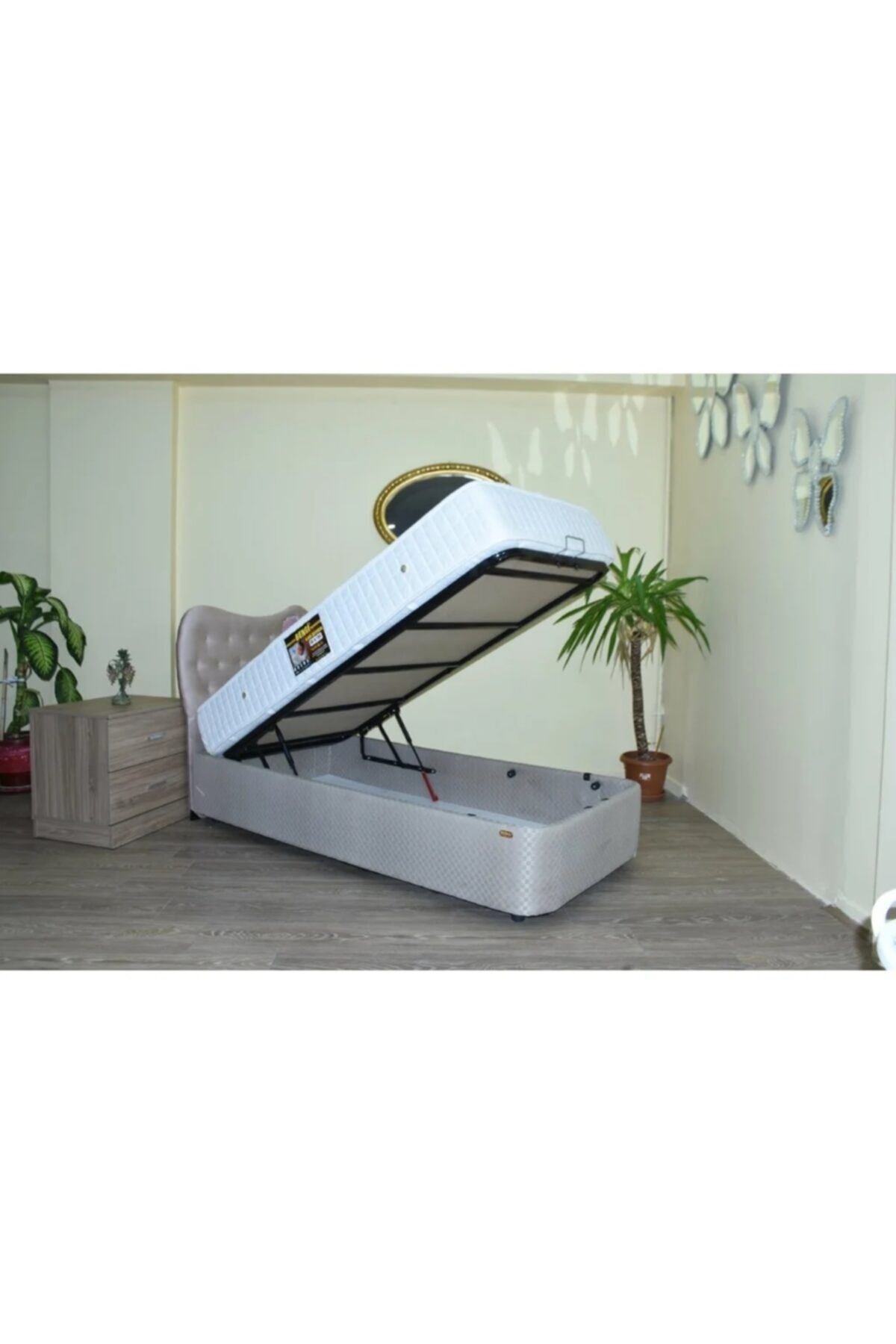 BENGİ TİCARET Standart Silinebilir Baza Başlık Cotton Kumaş Pedli Ortopedik Yatak Metal 100*200 Cm Iskelet