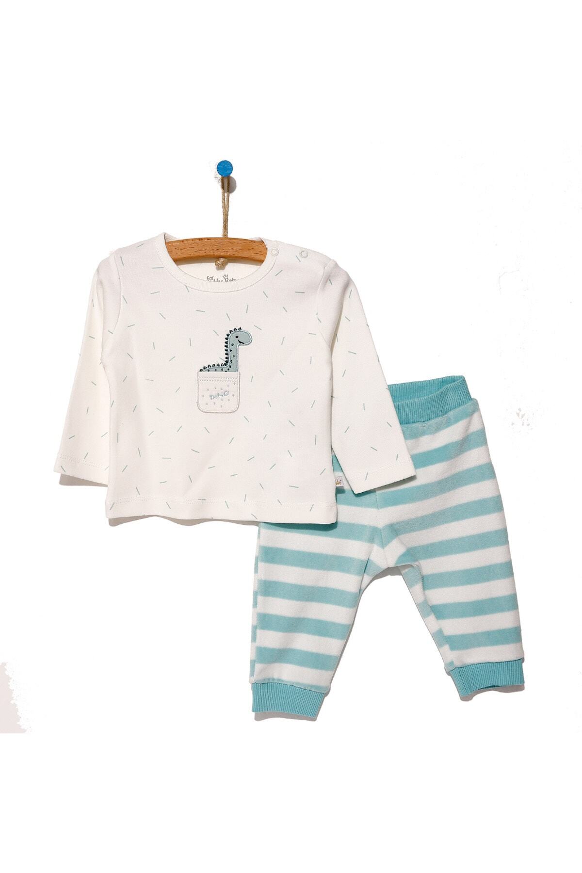 For My Baby Çizgili Kadife Sweatshirt-Pantolon
