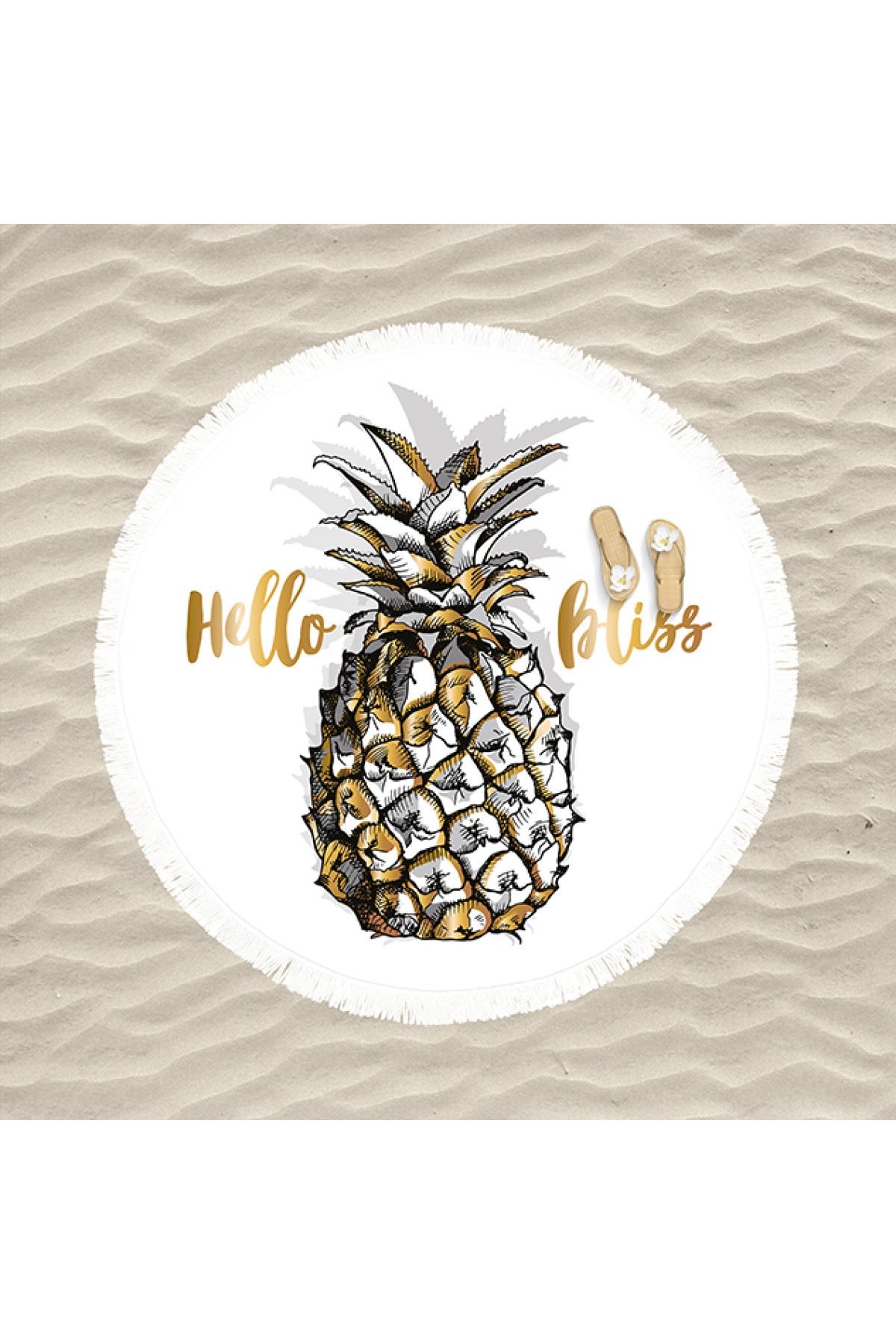 decoars Ananas Figürlü Özel Tasarım Püsküllü Yuvarlak Plaj Havlusu