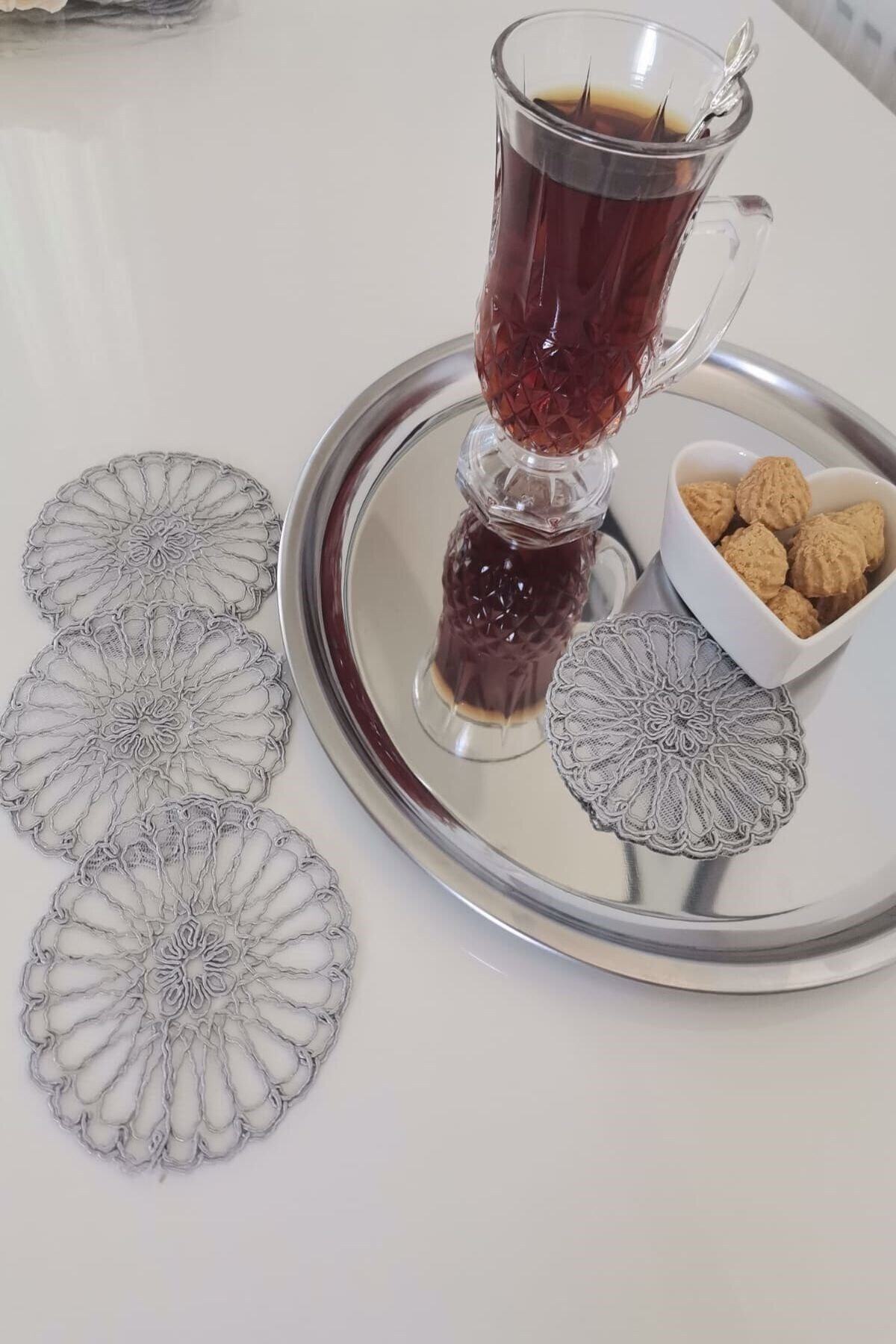 ESanat Evi Fransız Dantelli Yuvarlak Çay Bardağı Altlığı (1 Adet)