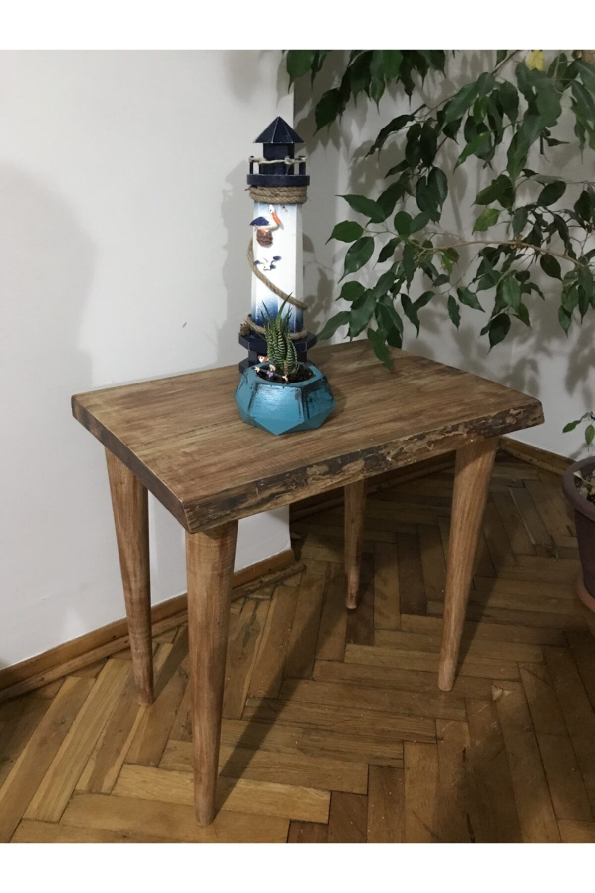 Turkuaz Ahşap Doğal Kütük Ahşap Sehpa