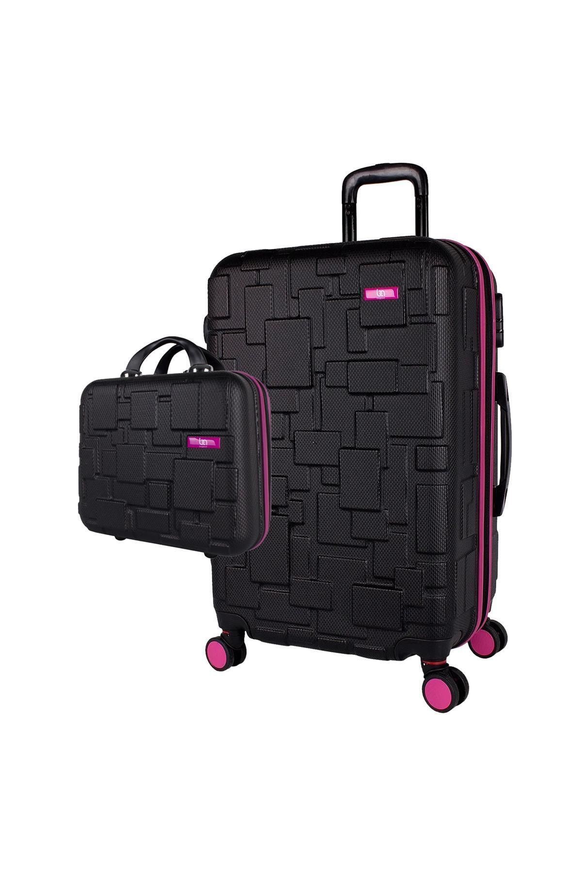 Bagacar Lego Siyah Pembe Kabin Boy Valiz + Makyaj Çantası