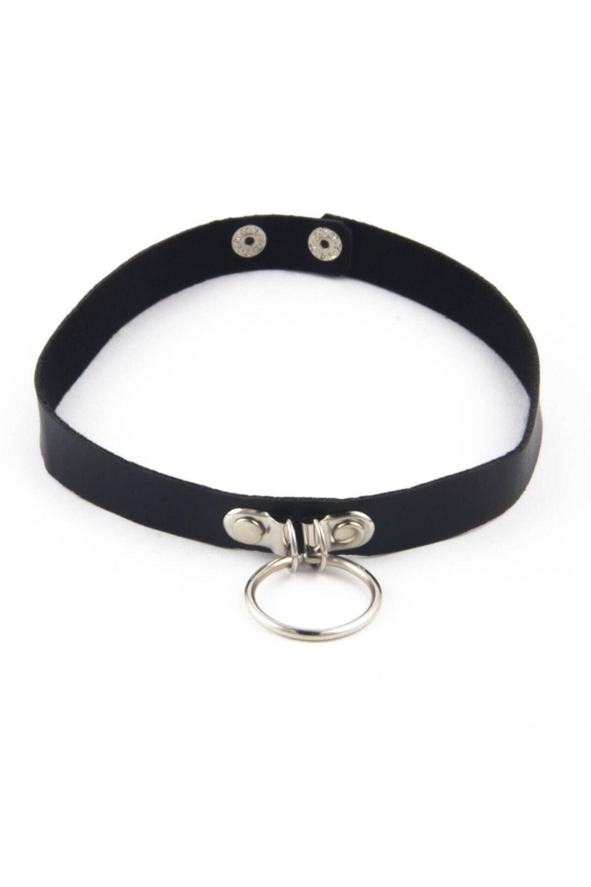 AlpCollection Siyah Deri  Halka 35 Cm Choker Çıt Çıtlı  Kolye Takı