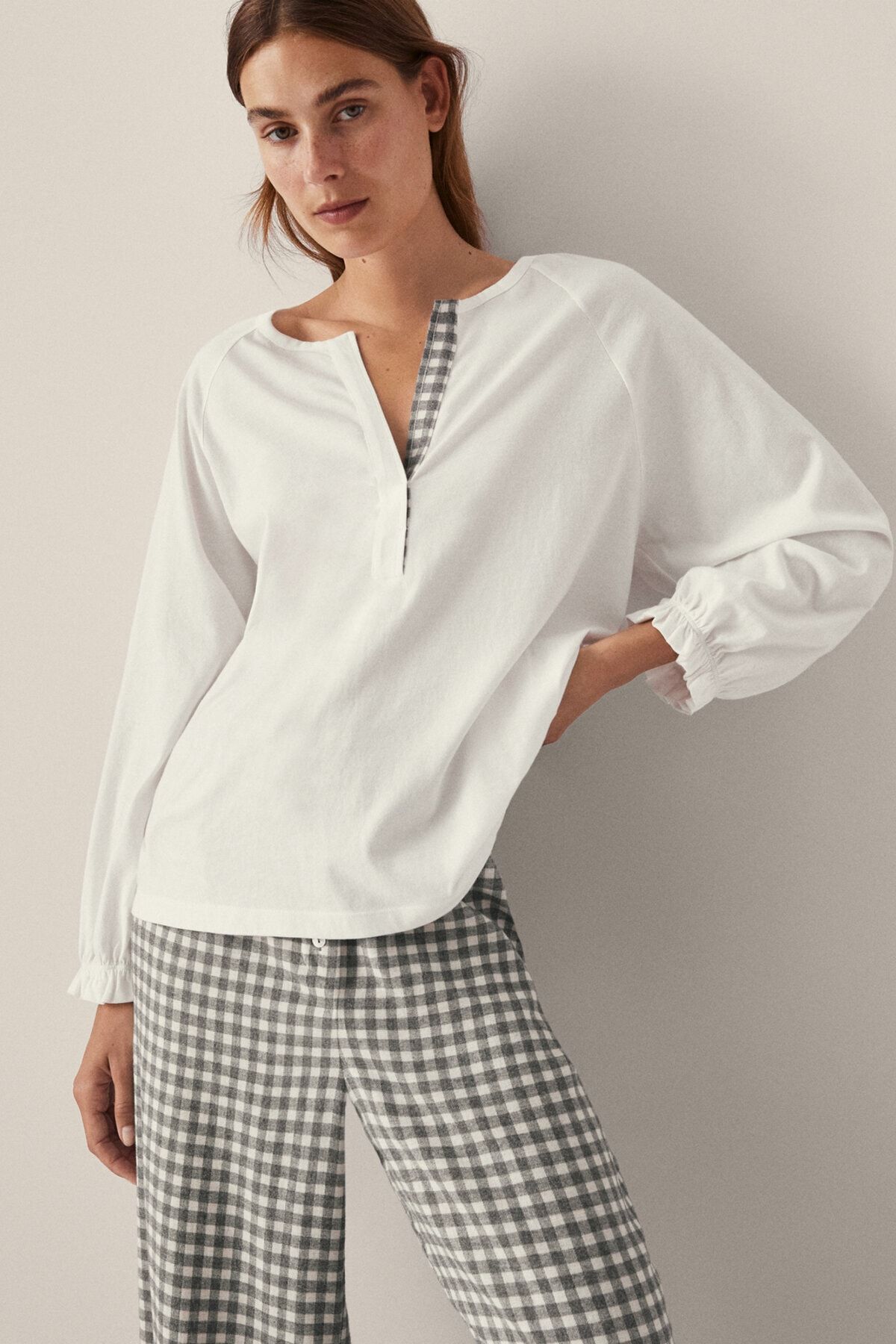 Massimo Dutti Kadın Patlet Detaylı Pijama Üstü 06803703