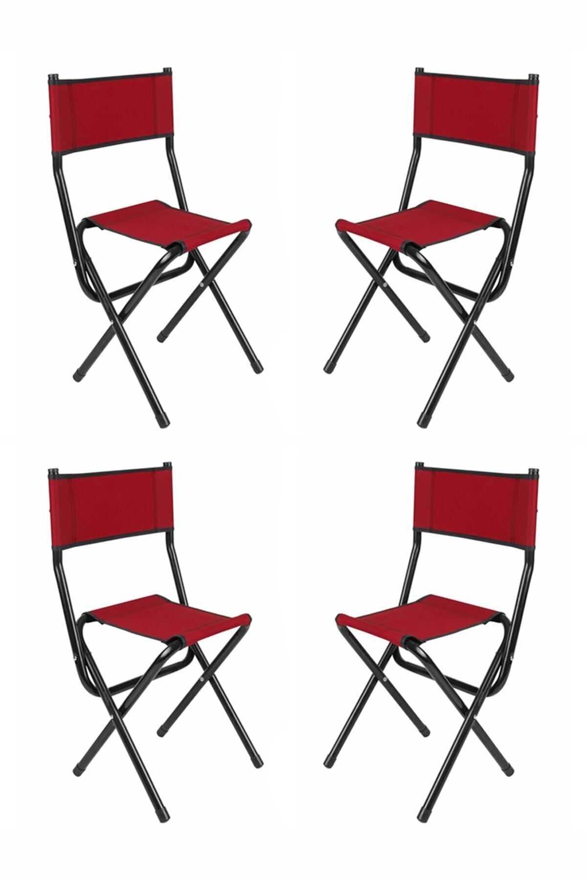 femen Kamp Sandalyesi 4 Adet Katlanır Kamp Sandalyesi Kırmızı