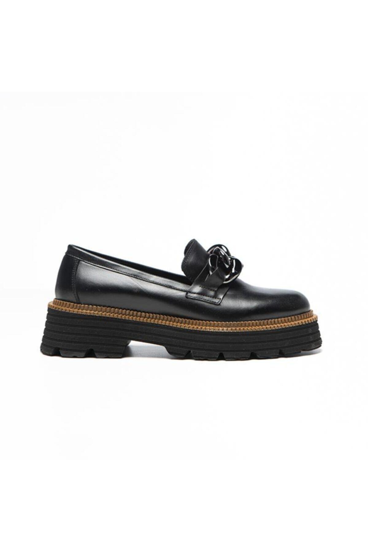 H&K GLOW Siyah Zincirli Hakiki Deri Loafer