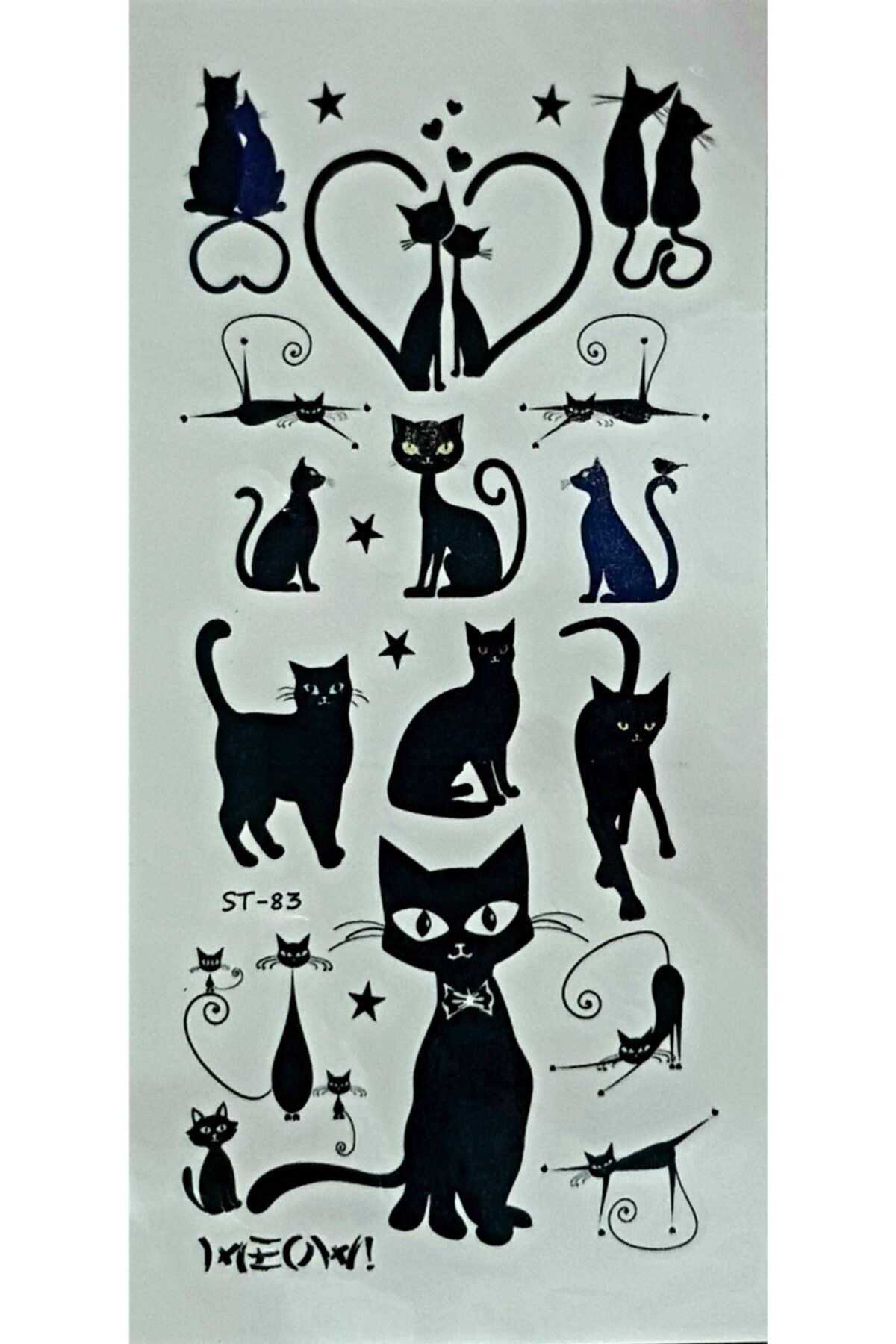 TATTOO TEMPORARY Queentrend Kara Kedi Meow Geçici Dövme
