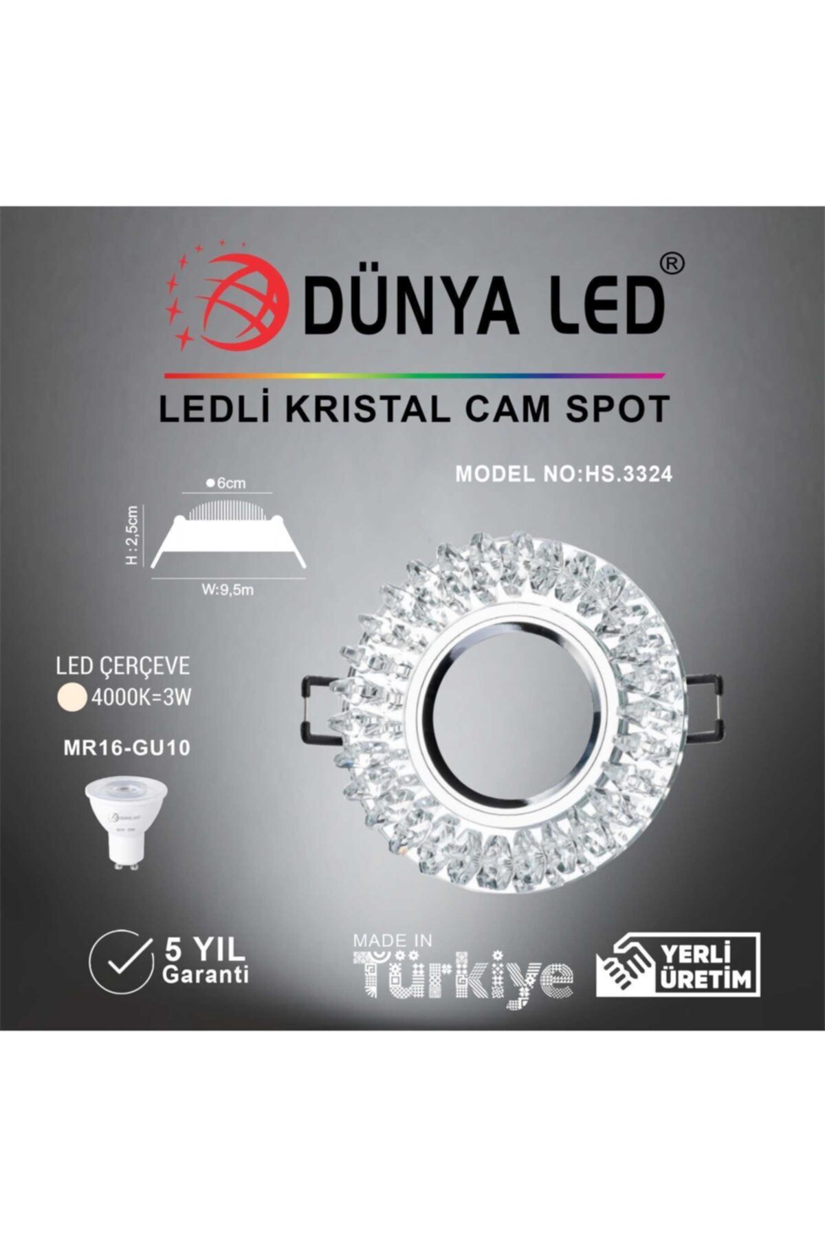 DÜNYA LED Hs.3324 Kristal Pluton Kasa
