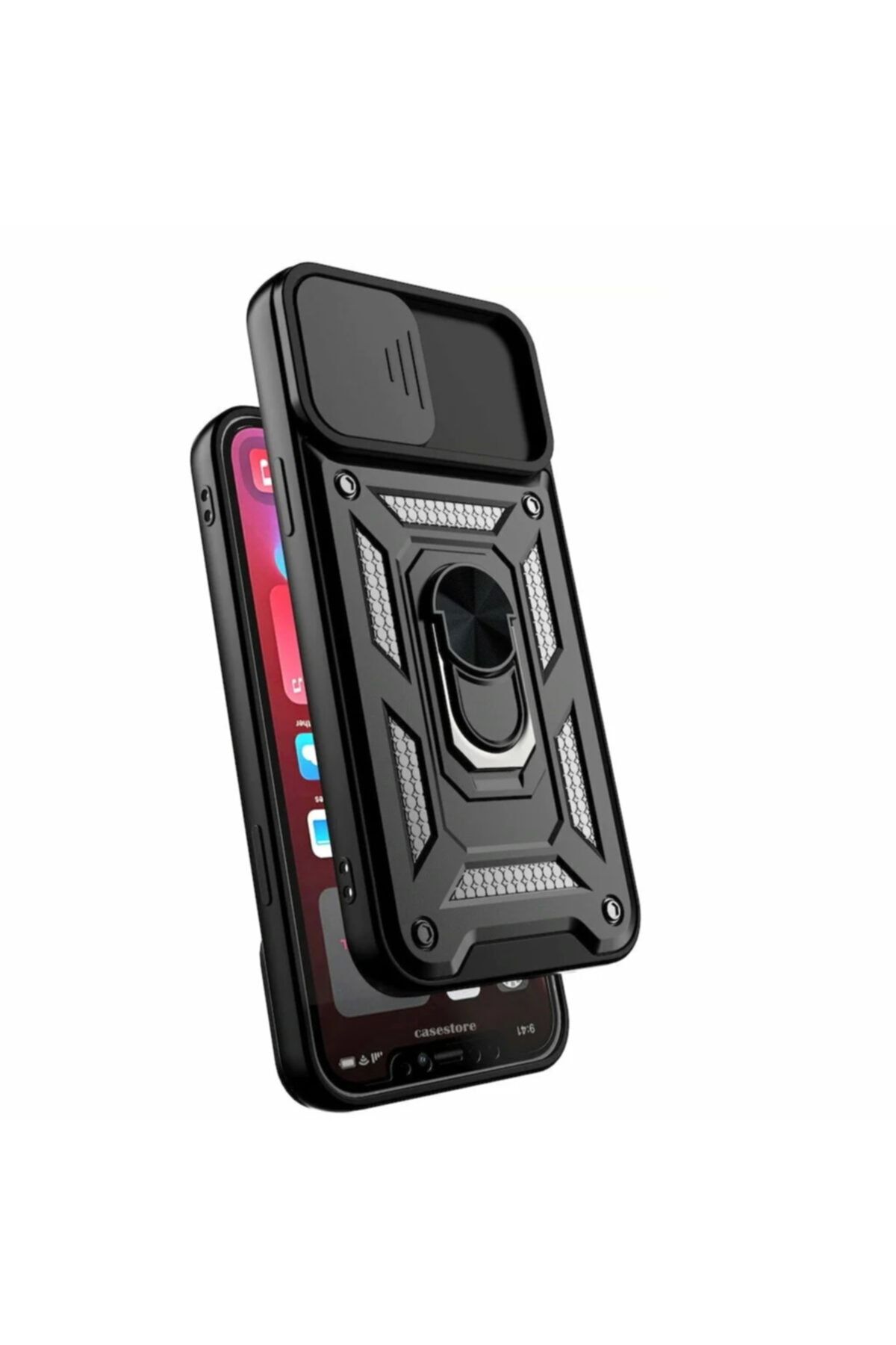 lionmycase Xiaomi Redmi Note 10s Uyumlu Pars Lens Zırh Tank Yüzüklü Silikon Kılıf