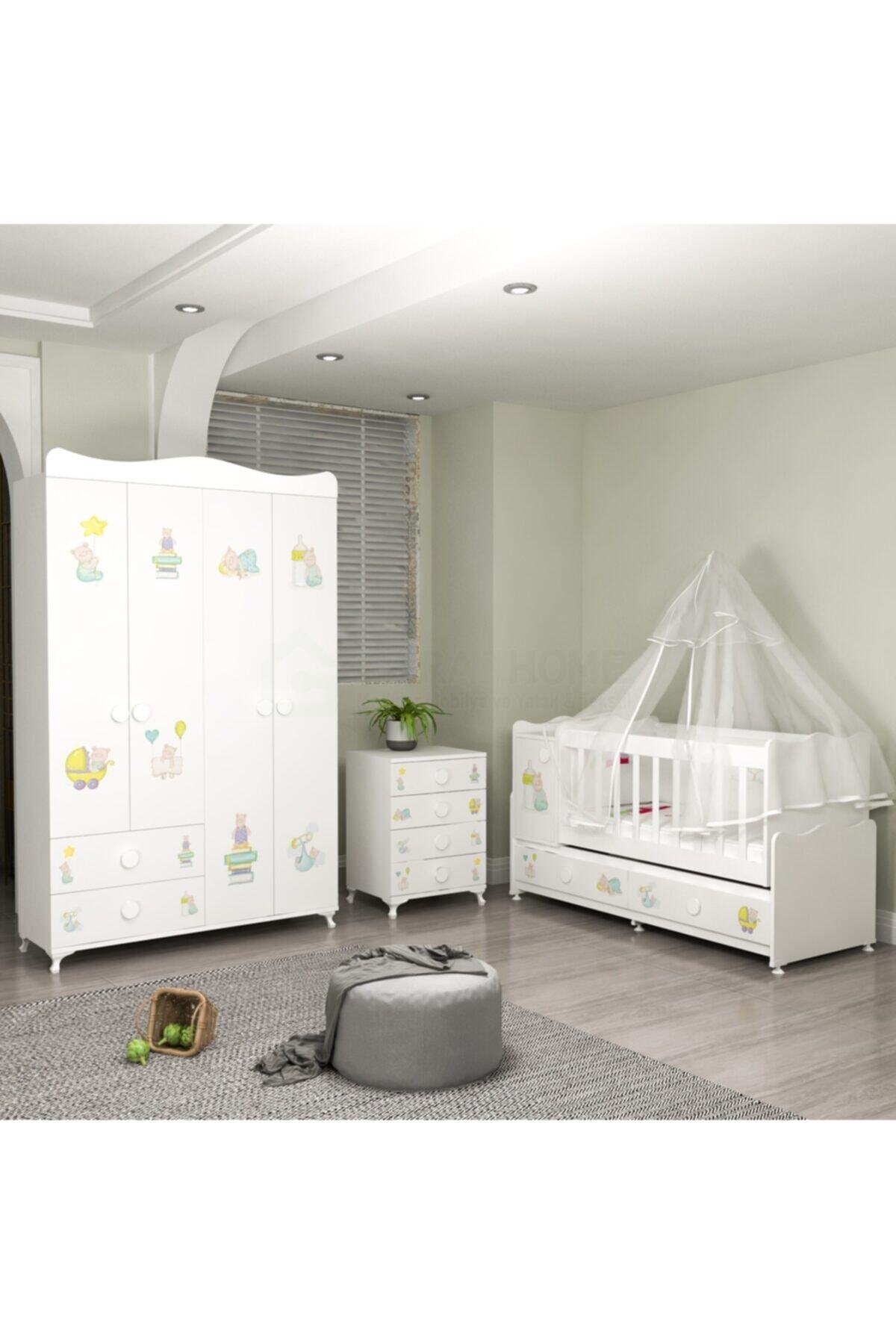 Garaj Home Pırlanta Yıldız 4lü Ayıcık Bebek Odası Takımı - Yatak Ve Uyku Seti Kombinli Uyku Seti Krem