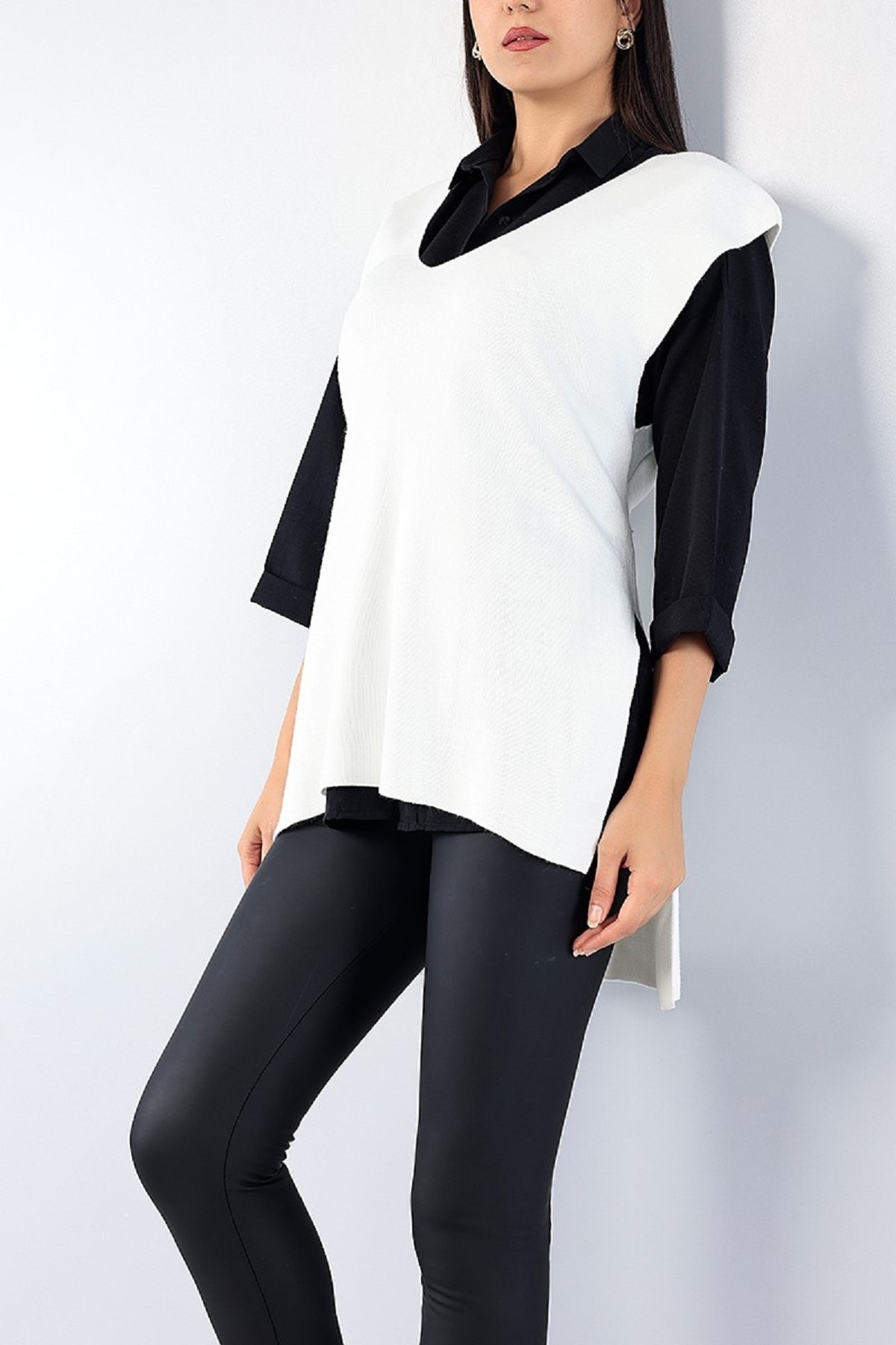 Md1 Collection Kadın Beyaz Kendinden Kemerli Triko Süveter 75493